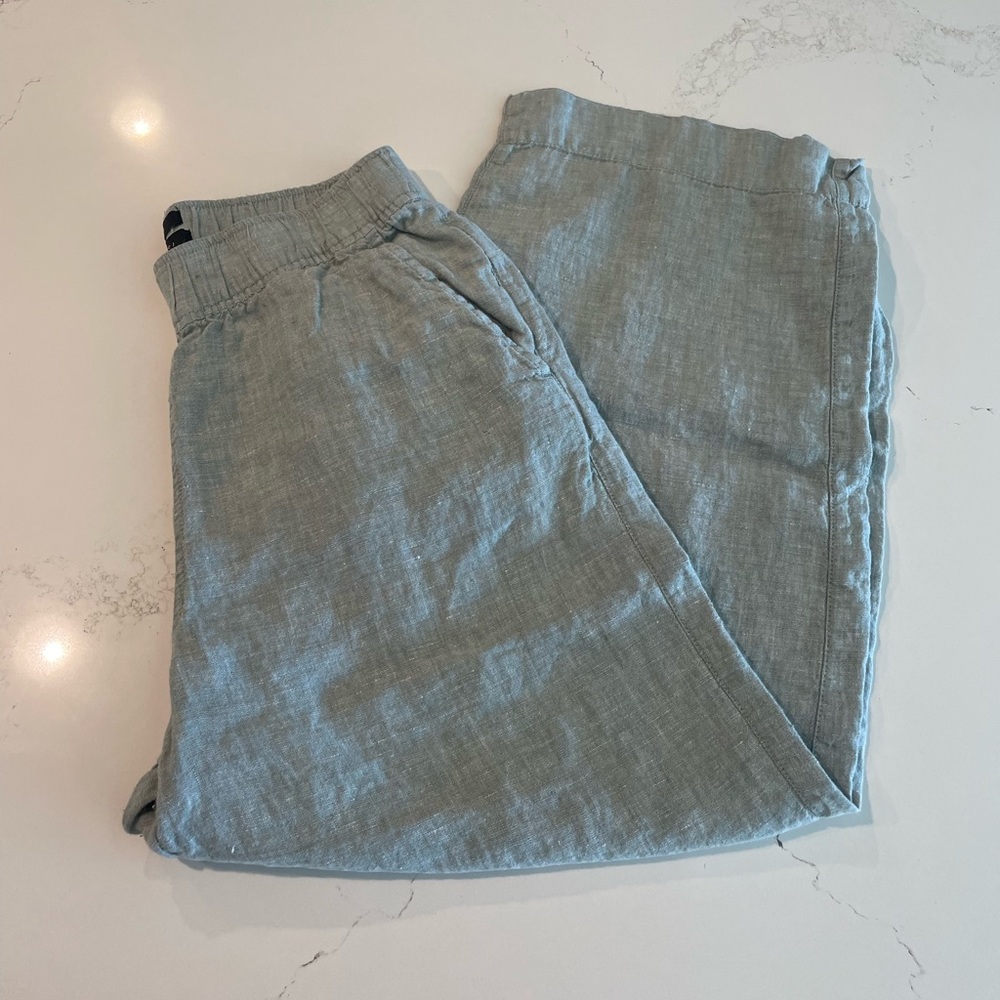 Tahari Linen Cropped Pant - Light Green